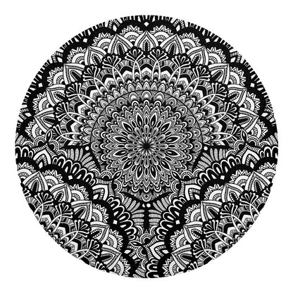White And Black Mandala Print Round Blanket