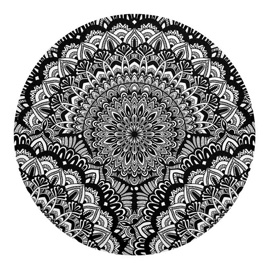 White And Black Mandala Print Round Blanket