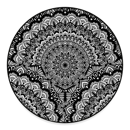White And Black Mandala Print Round Floor Mat