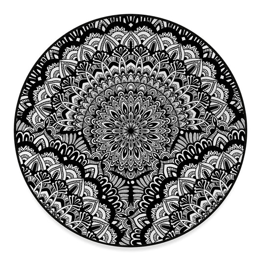 White And Black Mandala Print Round Floor Mat