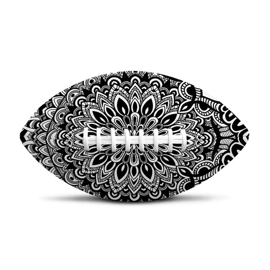 White And Black Mandala Print Rugby Ball