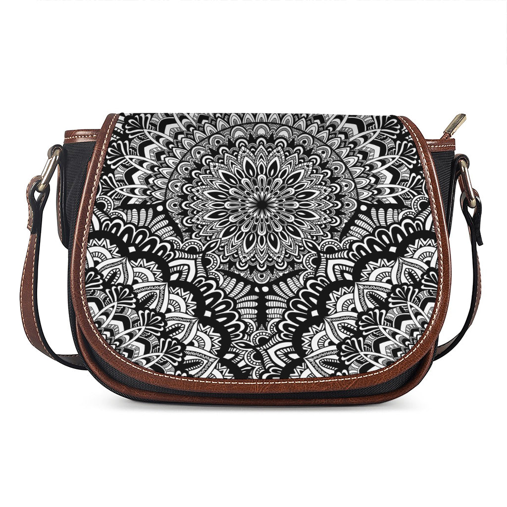 White And Black Mandala Print Saddle Bag