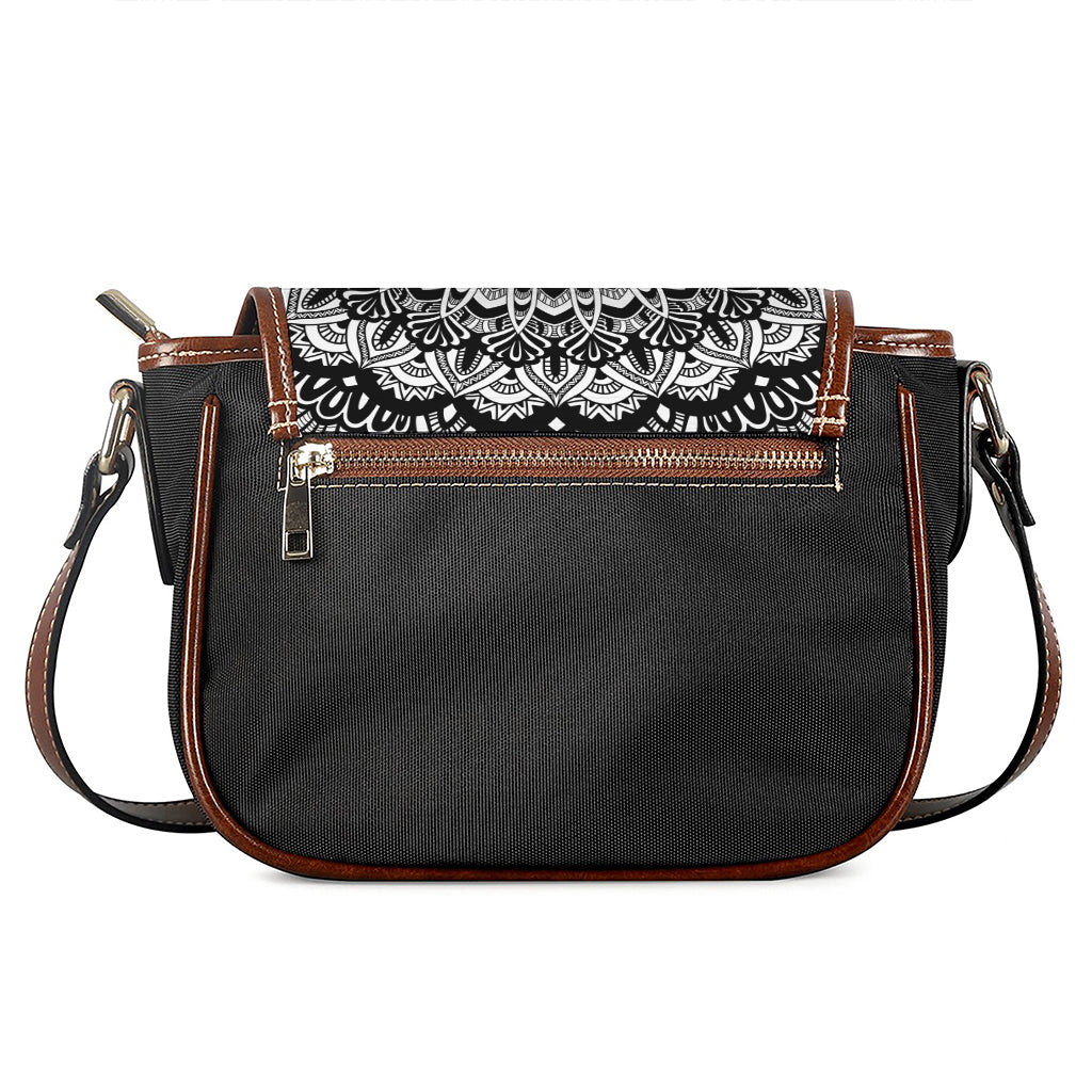 White And Black Mandala Print Saddle Bag