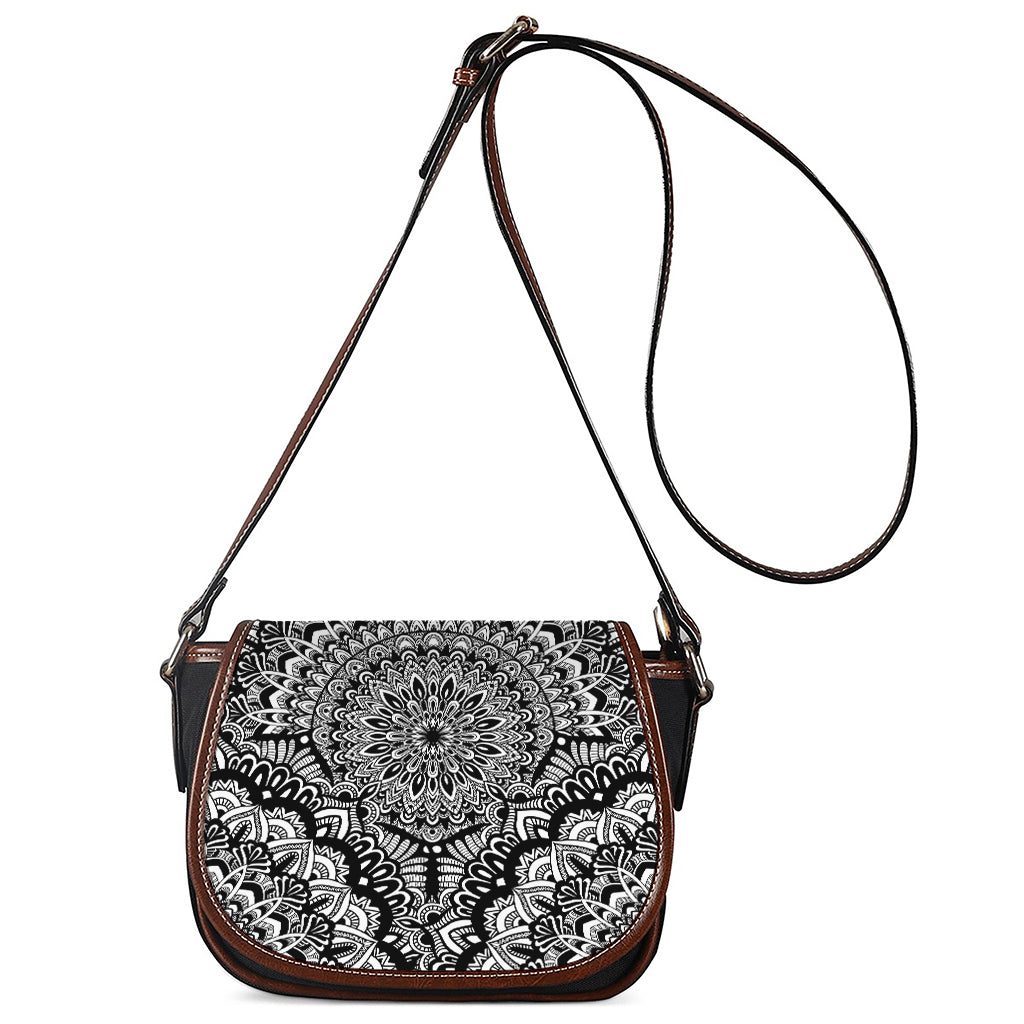 White And Black Mandala Print Saddle Bag