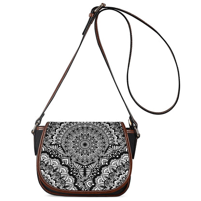 White And Black Mandala Print Saddle Bag