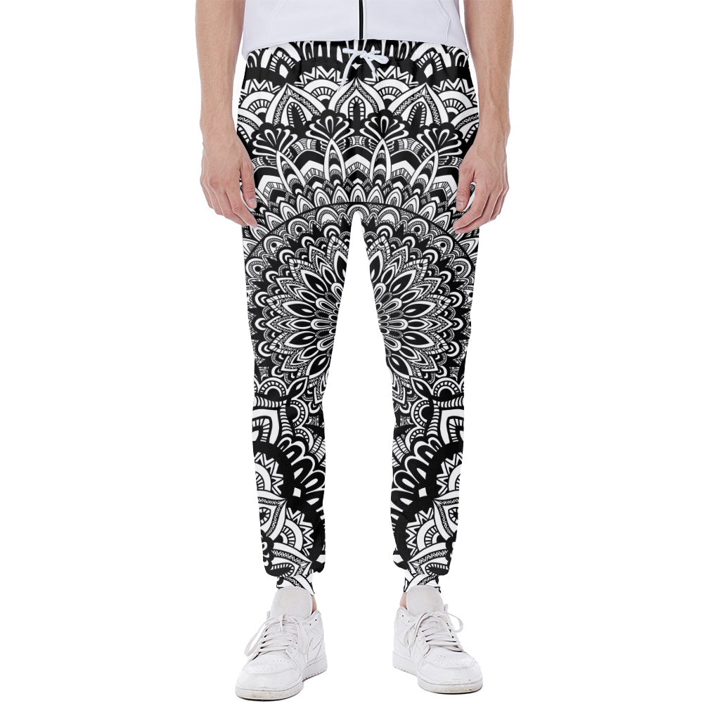White And Black Mandala Print Scuba Joggers