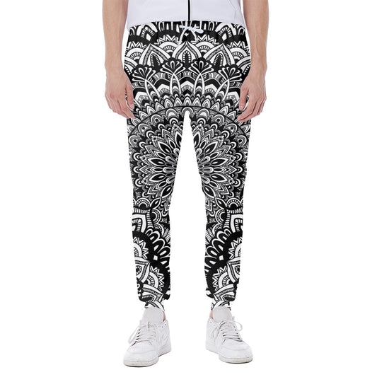 White And Black Mandala Print Scuba Joggers