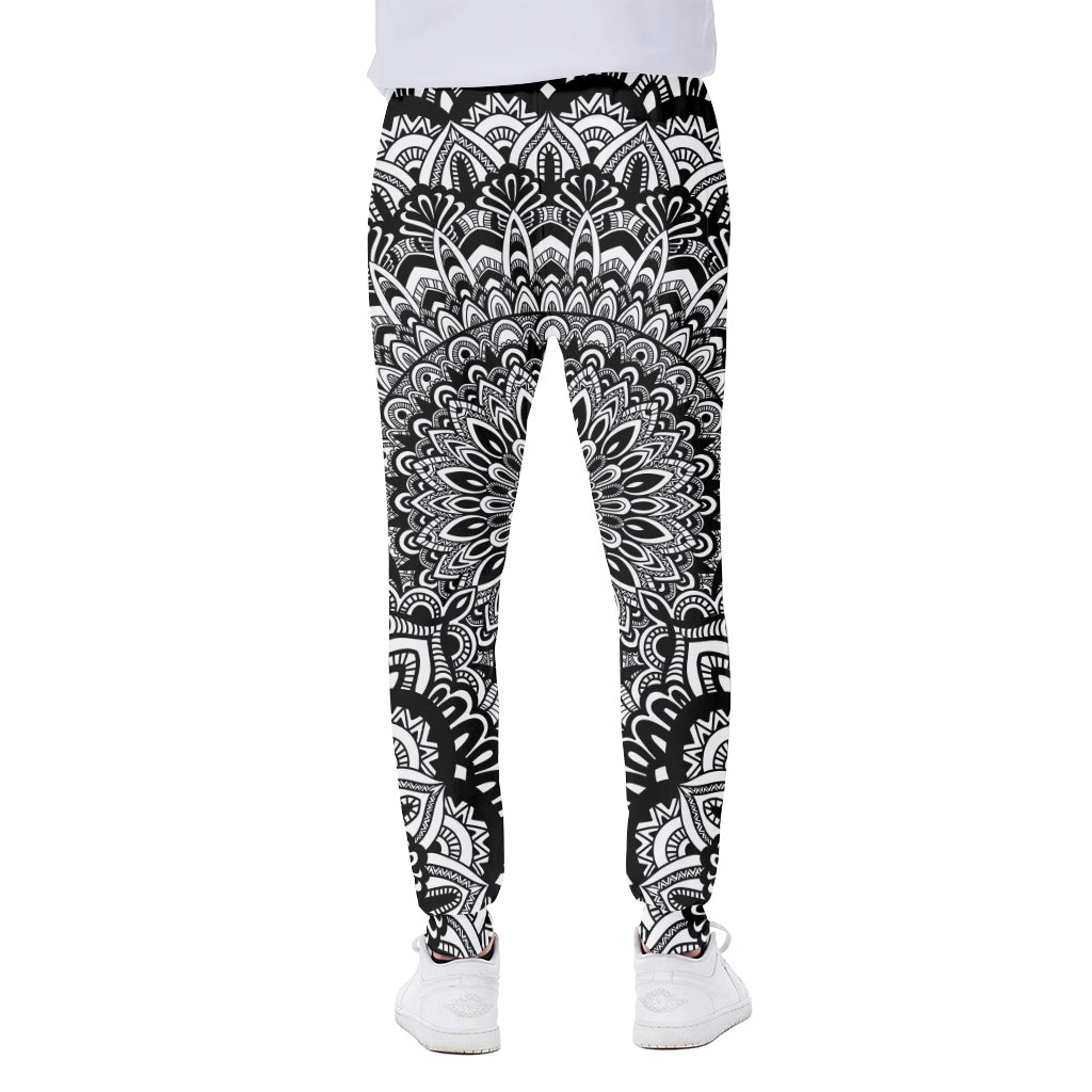 White And Black Mandala Print Scuba Joggers