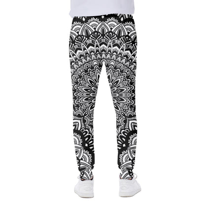 White And Black Mandala Print Scuba Joggers