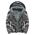 White And Black Mandala Print Sherpa Lined Zip Up Hoodie
