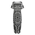 White And Black Mandala Print Short Sleeve Long Nightdress