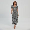 White And Black Mandala Print Short Sleeve Maxi Dress
