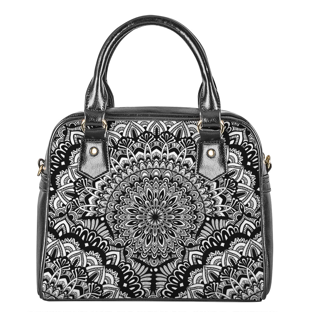 White And Black Mandala Print Shoulder Handbag