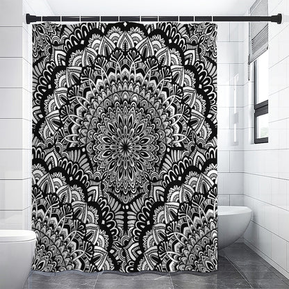 White And Black Mandala Print Shower Curtain