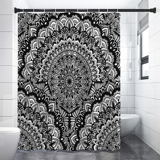 White And Black Mandala Print Shower Curtain