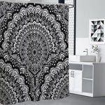 White And Black Mandala Print Shower Curtain