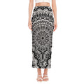 White And Black Mandala Print Side Slit Maxi Skirt