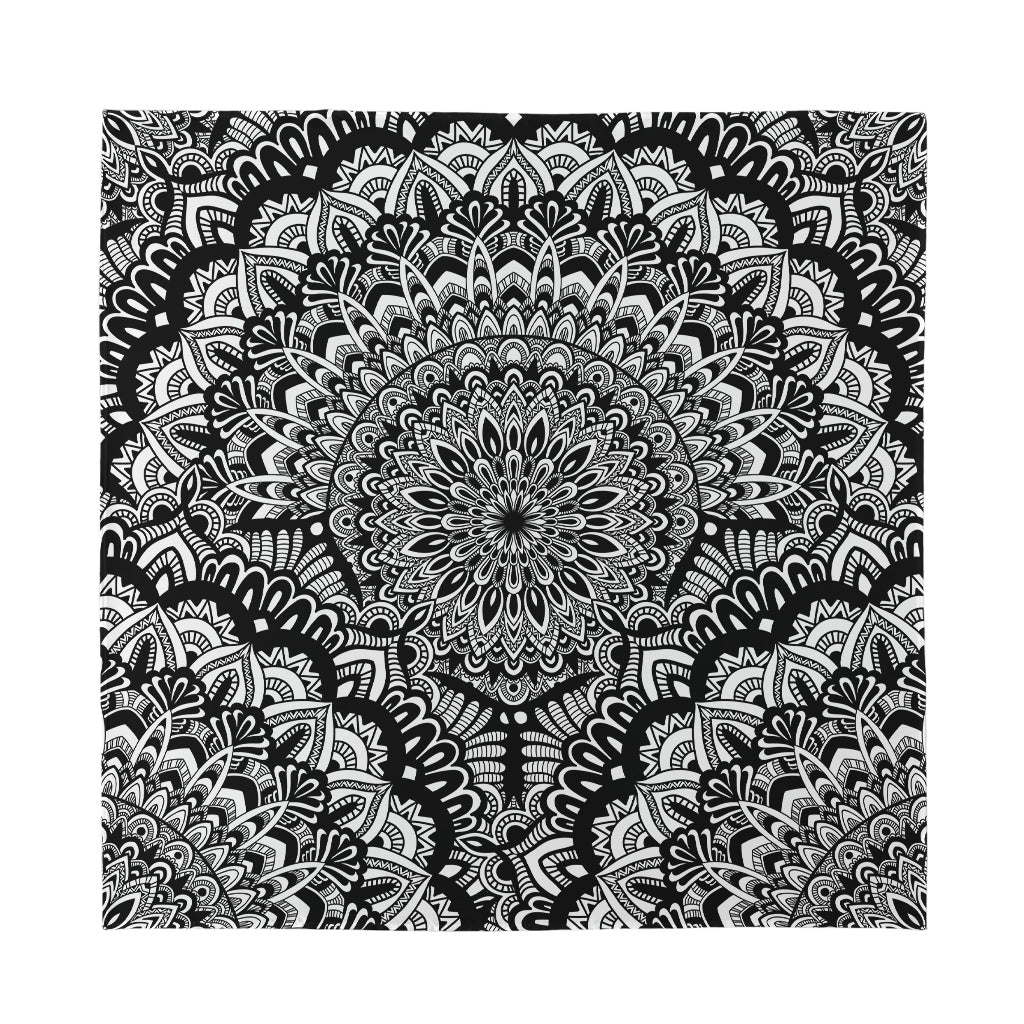 White And Black Mandala Print Silk Bandana