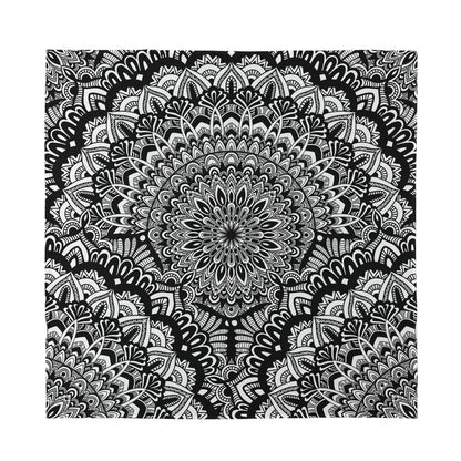 White And Black Mandala Print Silk Bandana