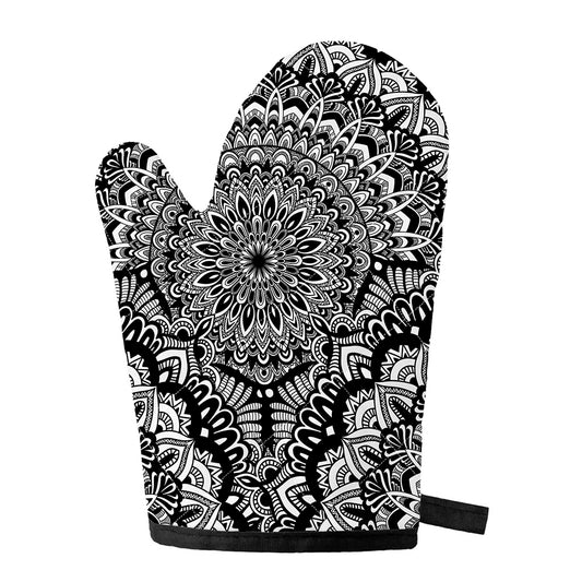 White And Black Mandala Print Single Oven Mitt