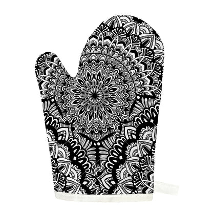 White And Black Mandala Print Single Oven Mitt