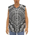 White And Black Mandala Print Sleeveless Baseball Jersey