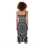 White And Black Mandala Print Slim Fit Midi Cami Dress