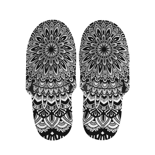 White And Black Mandala Print Slippers