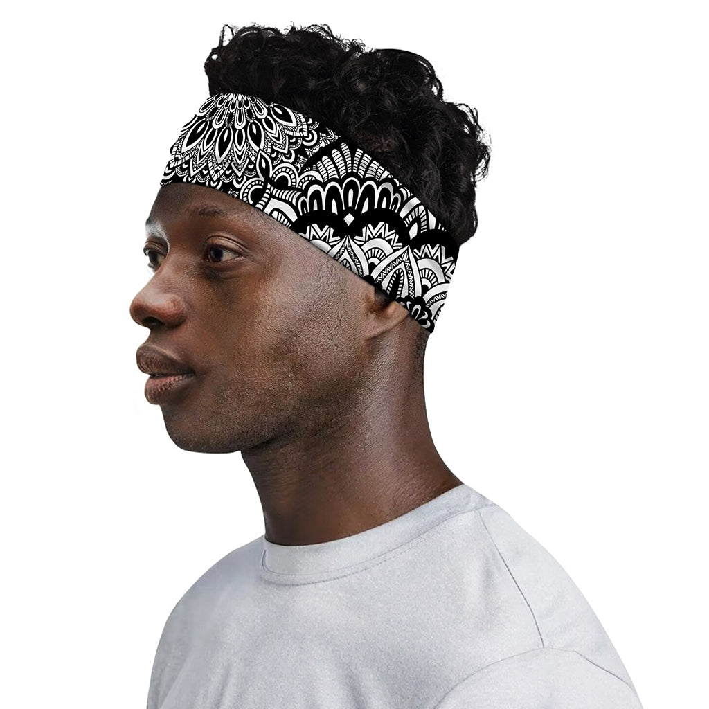 White And Black Mandala Print Sports Headband