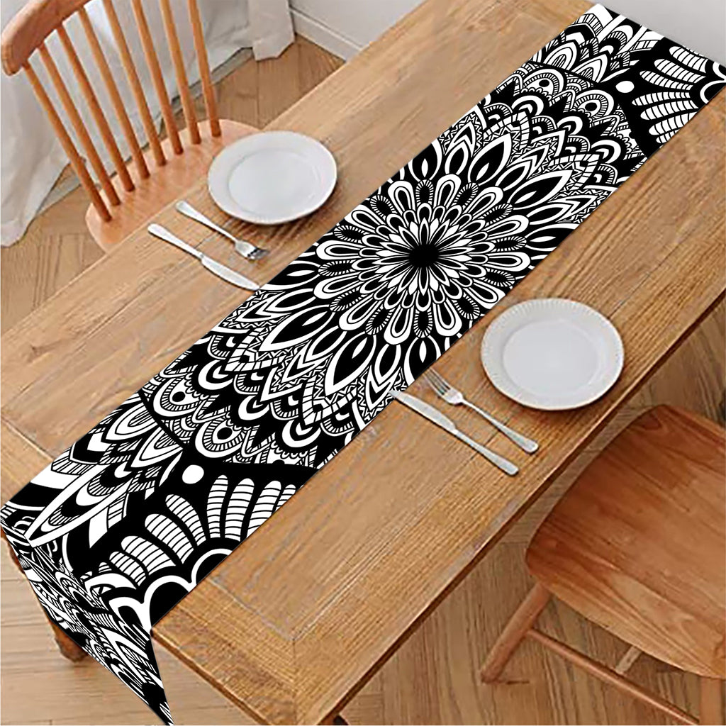 White And Black Mandala Print Table Runner