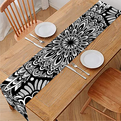 White And Black Mandala Print Table Runner