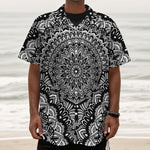 White And Black Mandala Print Textured Short Sleeve Shirt