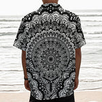 White And Black Mandala Print Textured Short Sleeve Shirt