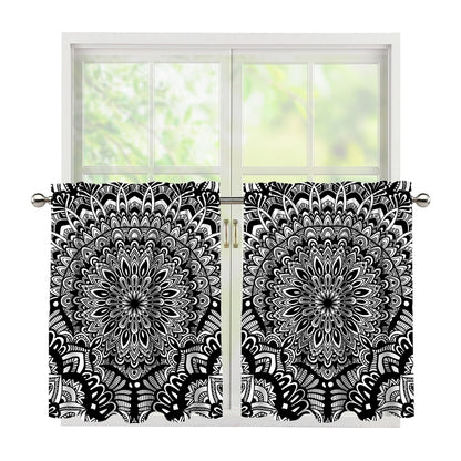 White And Black Mandala Print Tier Curtains