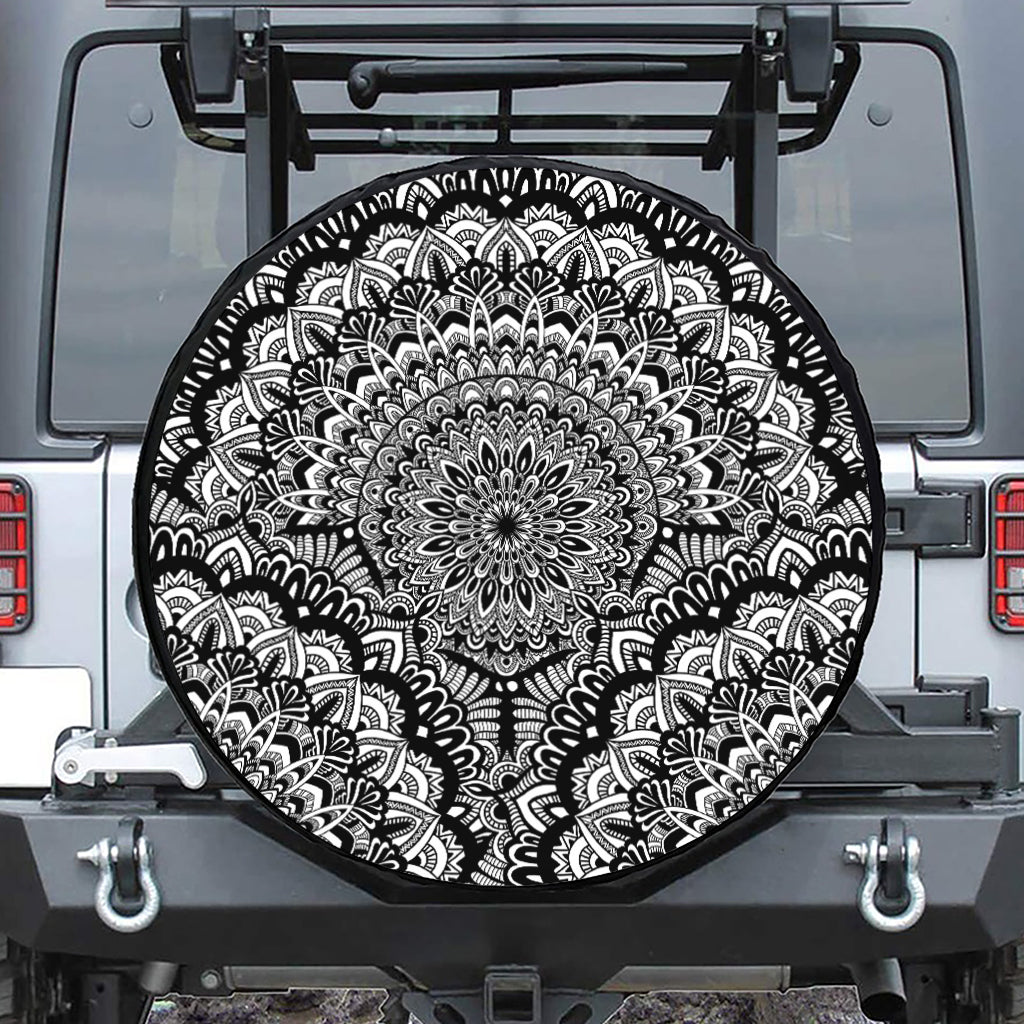 White And Black Mandala Print Tire Cover