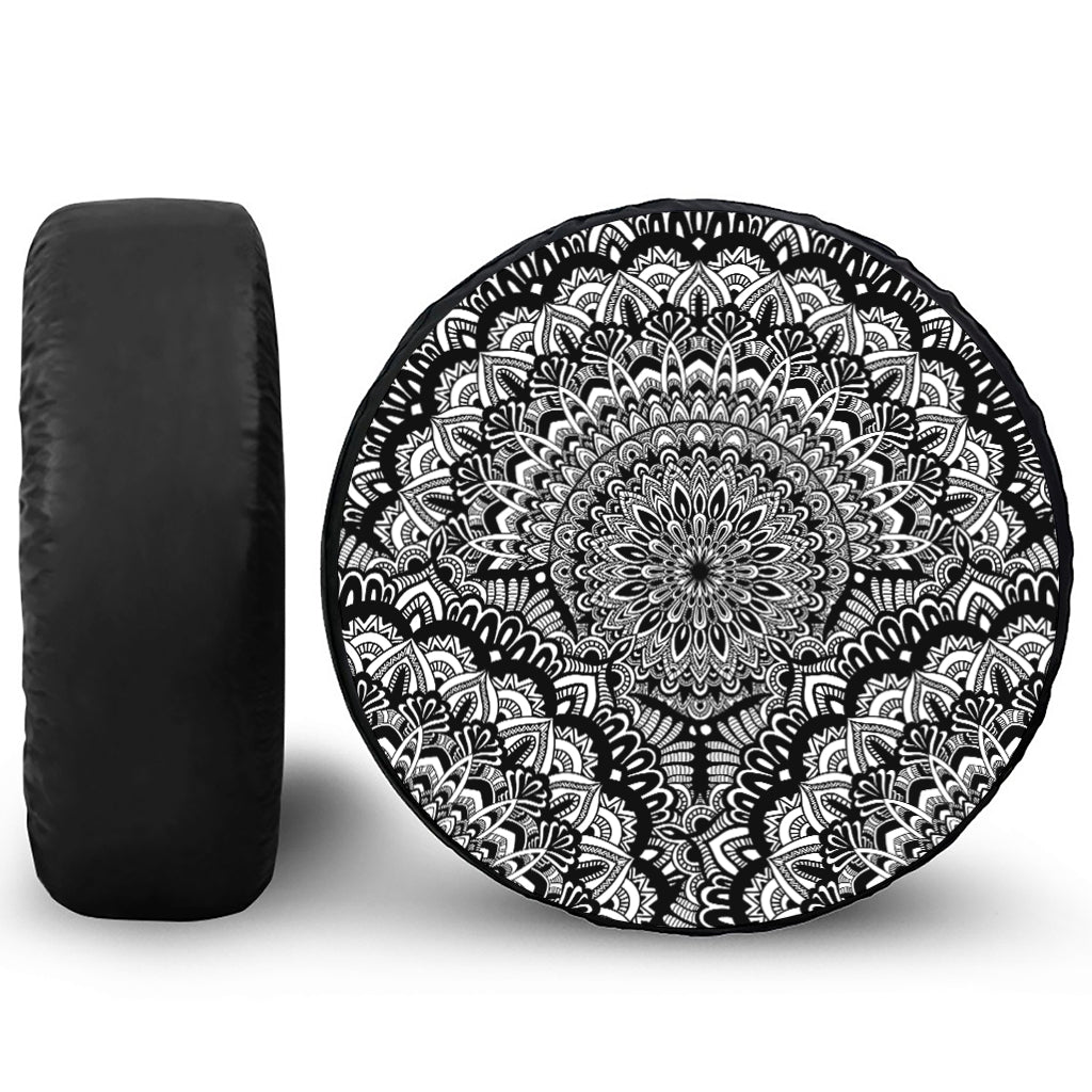 White And Black Mandala Print Tire Cover