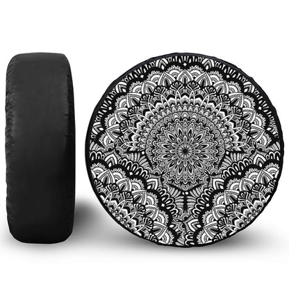 White And Black Mandala Print Tire Cover
