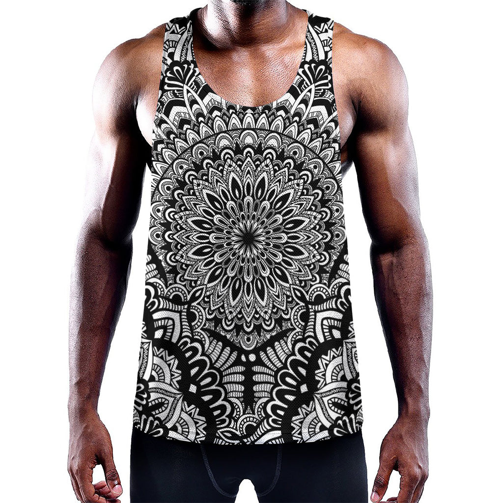 White And Black Mandala Print Training Tank Top