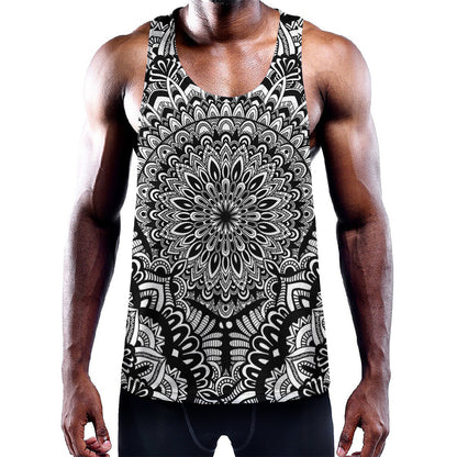 White And Black Mandala Print Training Tank Top