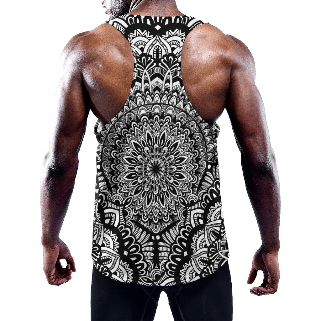 White And Black Mandala Print Training Tank Top