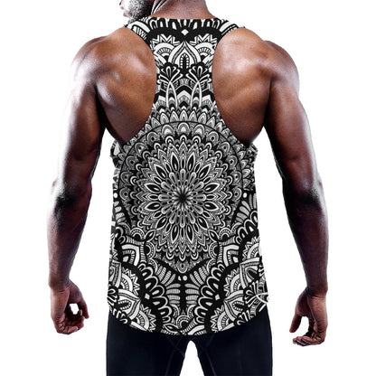 White And Black Mandala Print Training Tank Top