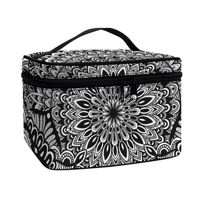 White And Black Mandala Print Travel Makeup Bag