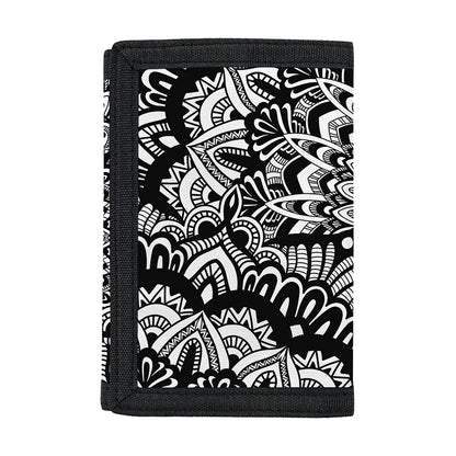 White And Black Mandala Print Trifold Wallet