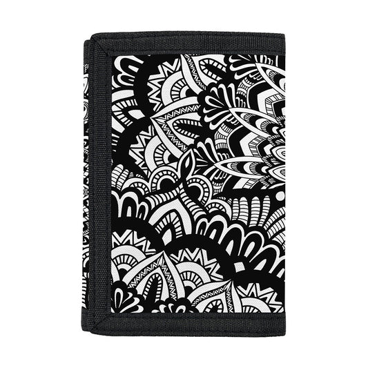 White And Black Mandala Print Trifold Wallet