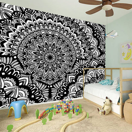 White And Black Mandala Print Wall Sticker