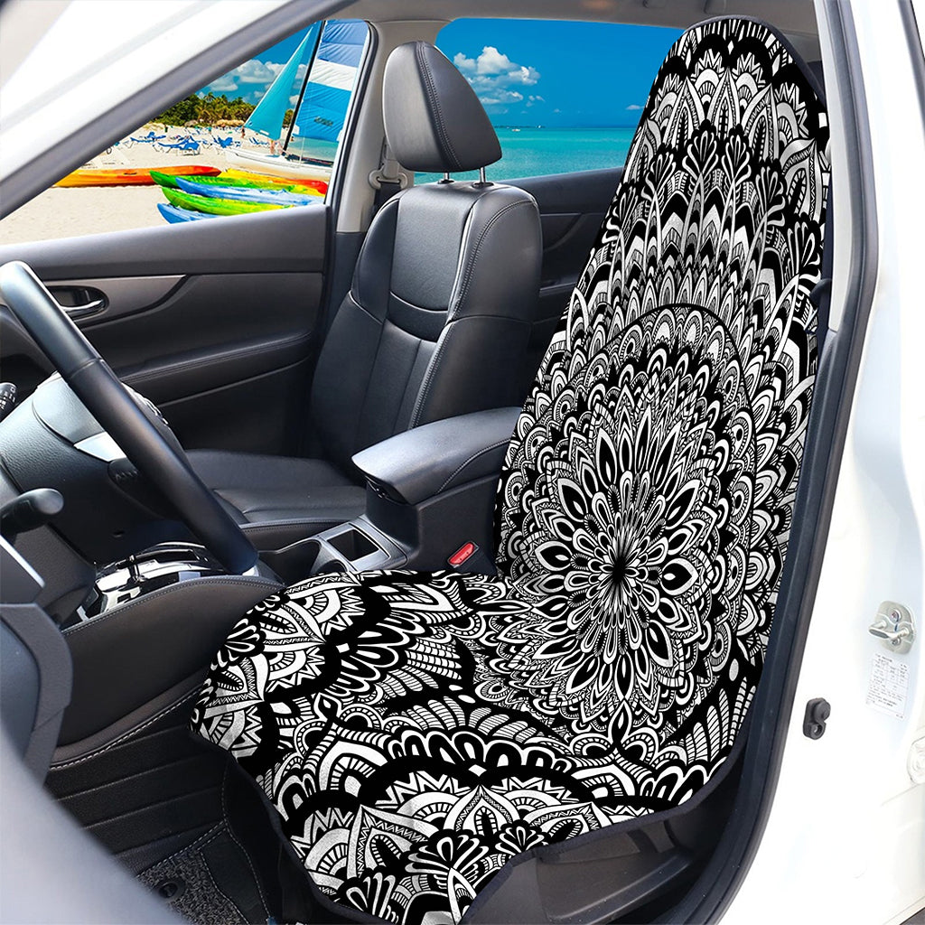 White And Black Mandala Print Waterproof Car Seat Cover