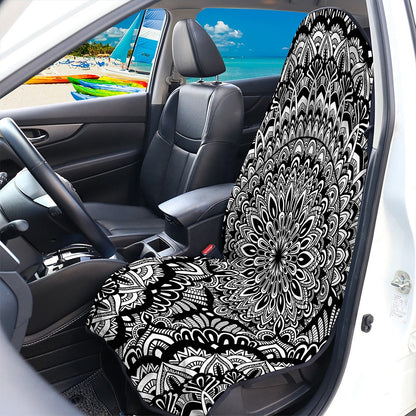White And Black Mandala Print Waterproof Car Seat Cover