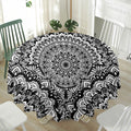 White And Black Mandala Print Waterproof Round Tablecloth