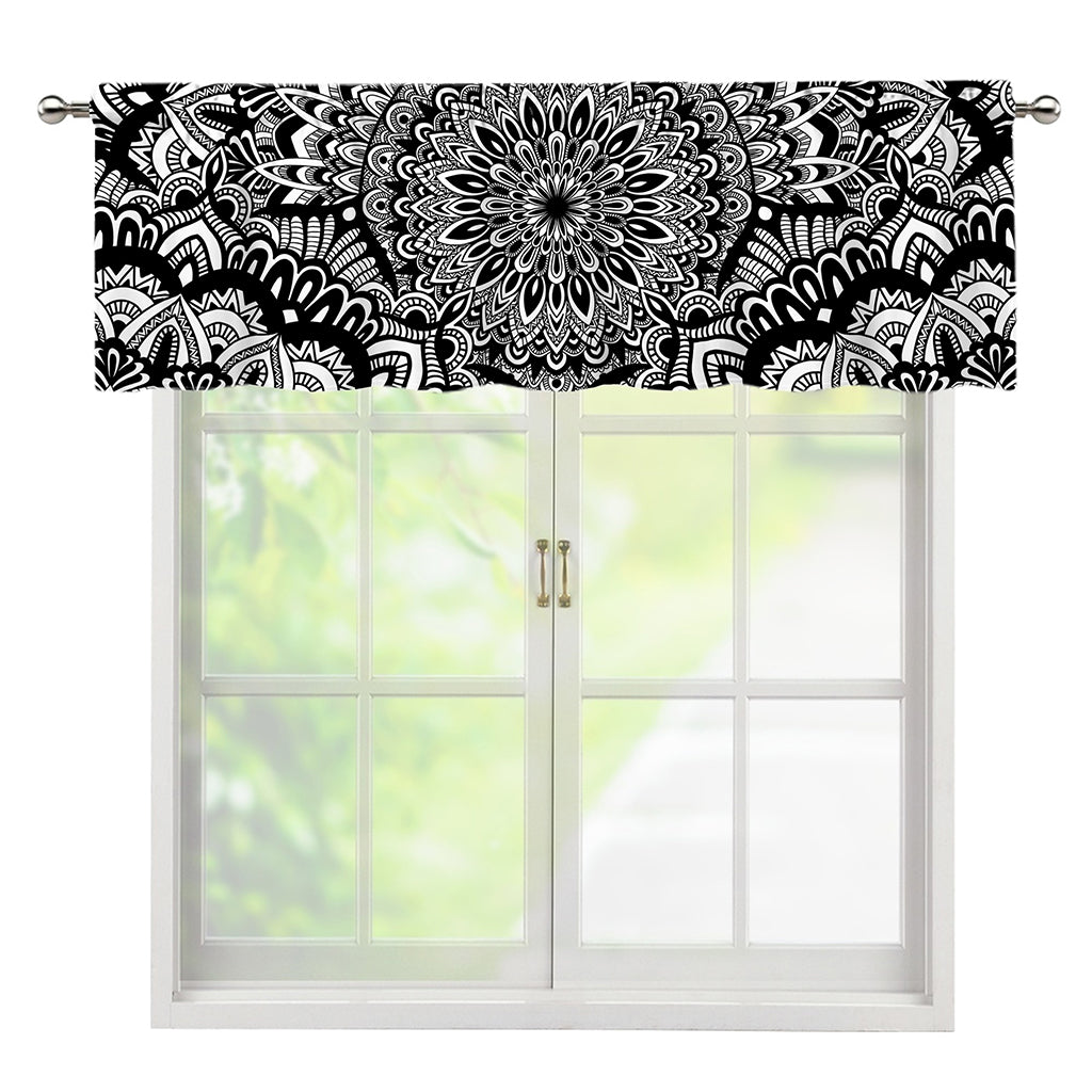 White And Black Mandala Print Window Valance