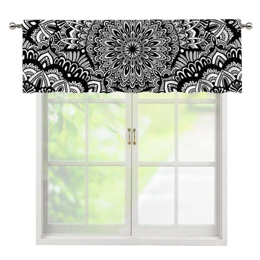 White And Black Mandala Print Window Valance